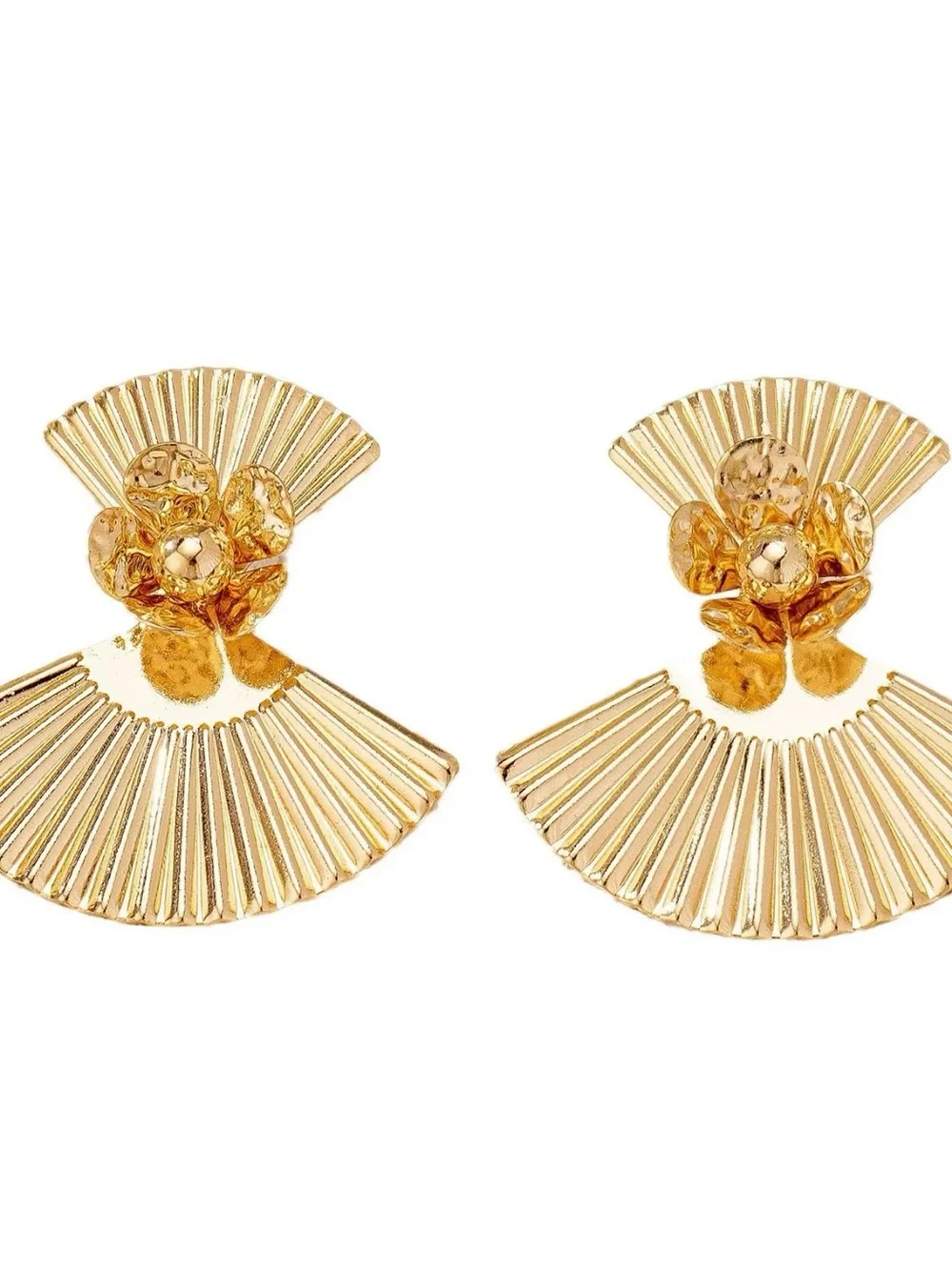 *** High Quality Gold Fan-Shape Statement Earrings - Women Jewelry